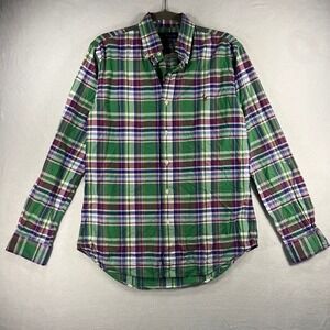Ralph Lauren Slim Fit Stretch Oxford Plaid Long Sleeve Button Up Shirt Mens M